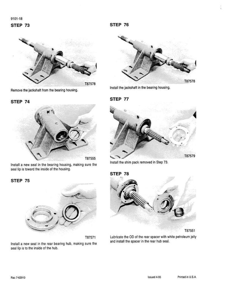 May include: A grayscale technical diagram with step-by-step instructions for mechanical assembly. The image shows various components, including a jackshaft, bearing housing, and seals. Text labels and part numbers are included.