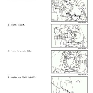 May include: Diagram of a compaction sprinkling/sprayer system installation. Instructions include installing the pump (6) with bolts (5), hoses (4), connector (X20), and cover (3) with bolt (2). The image is a technical illustration.