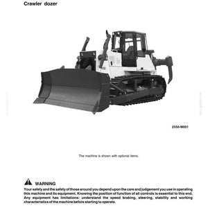 May include: A black and white illustration of a 2550 crawler dozer. The image includes the text "2550" and "Crawler dozer". A warning message is also included in the image.