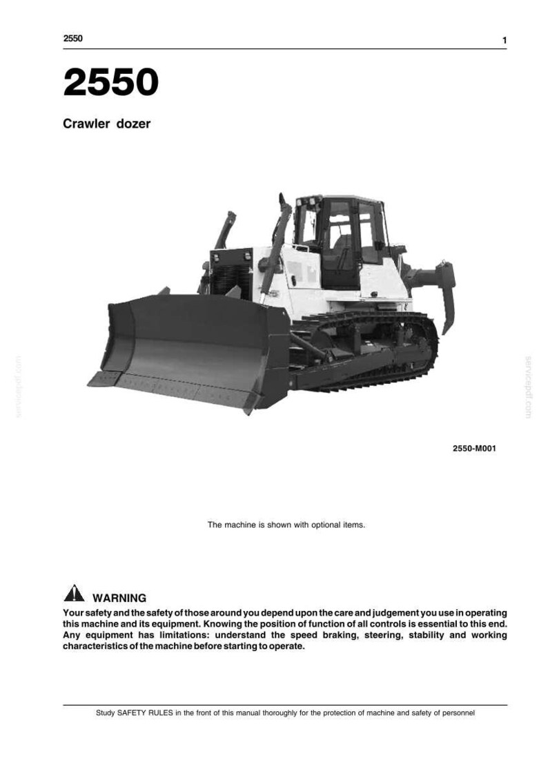 May include: A black and white illustration of a 2550 crawler dozer. The image includes the text "2550" and "Crawler dozer". A warning message is also included in the image.