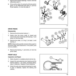 May include: A technical manual page titled SECTION 25 - FWD AXLE - CHAPTER 1, featuring three black and white exploded view diagrams of mechanical axle components labeled with numbered parts, alongside instructional text for disassembly and repair.