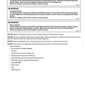 May include: A technical document with safety warnings and preparation instructions for a driving wheel. Includes warnings about pressurized fluids, crushing hazards, and heavy objects. Lists necessary tools like box wrenches (19 mm, 24 mm), crowbar, and hammer.
