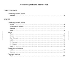 Peut inclure: Une page blanche avec le titre "Sommaire" et le titre "Moteur - 10". Le document r&eacute;pertorie les sections sur les bielles, les pistons et les proc&eacute;dures de service associ&eacute;es, y compris le retrait, la mesure et l'installation.
