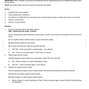 May include: A document detailing fault codes for a CJ940 processor, including causes like disturbed communication and wiring issues. It provides a step-by-step solution for troubleshooting and resolving the communication error.