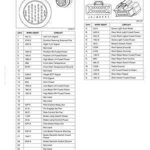 May include: Diagram of electrical connectors for a vehicle, detailing wiring circuits. Includes connector views, wire identification, and circuit descriptions for cab front chassis and cab to roof connections.