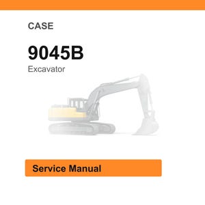 May include: Image of a CASE 9045B excavator. The text "CASE" is at the top, followed by the model number "9045B" in bold font, and "Excavator" below it. A button at the bottom reads "Service Manual". The excavator is in the background.