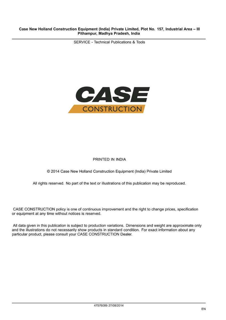 May include: A white document with the words "CASE CONSTRUCTION" in bold black letters above a yellow and orange banner. The document also includes the text "PRINTED IN INDIA" and copyright information.