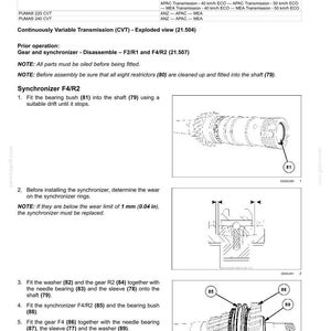 May include: Diagram of a continuously variable transmission (CVT) assembly, including gear and synchronizer components. The image includes exploded views and detailed instructions for assembly, with measurements in inches.