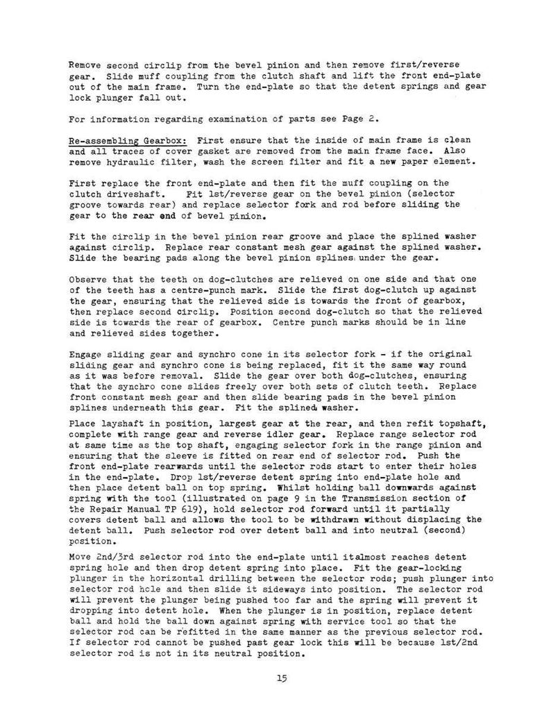 May include: A page from a repair manual with detailed instructions on gearbox reassembly. The text is in black font on a white background, with diagrams and numbered steps for clarity. Page number 15 is visible.