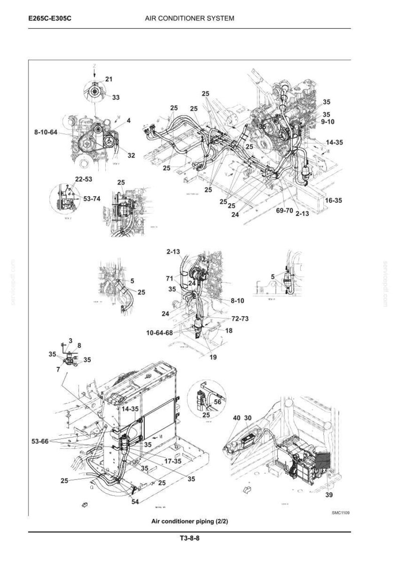 May include: Detailed diagram of an air conditioning system, labeled with part numbers. The image shows various components, including piping, a compressor, and a condenser, with text indicating the system's layout and connections.