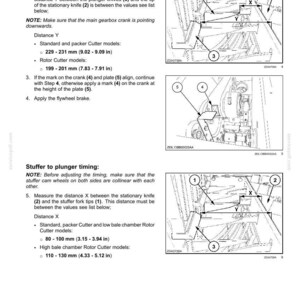 May include: Technical diagram illustrating machine components with measurements in mm and inches. Instructions detail plunger and stuffer timing, with labeled parts and arrows. The text provides specific measurement ranges.