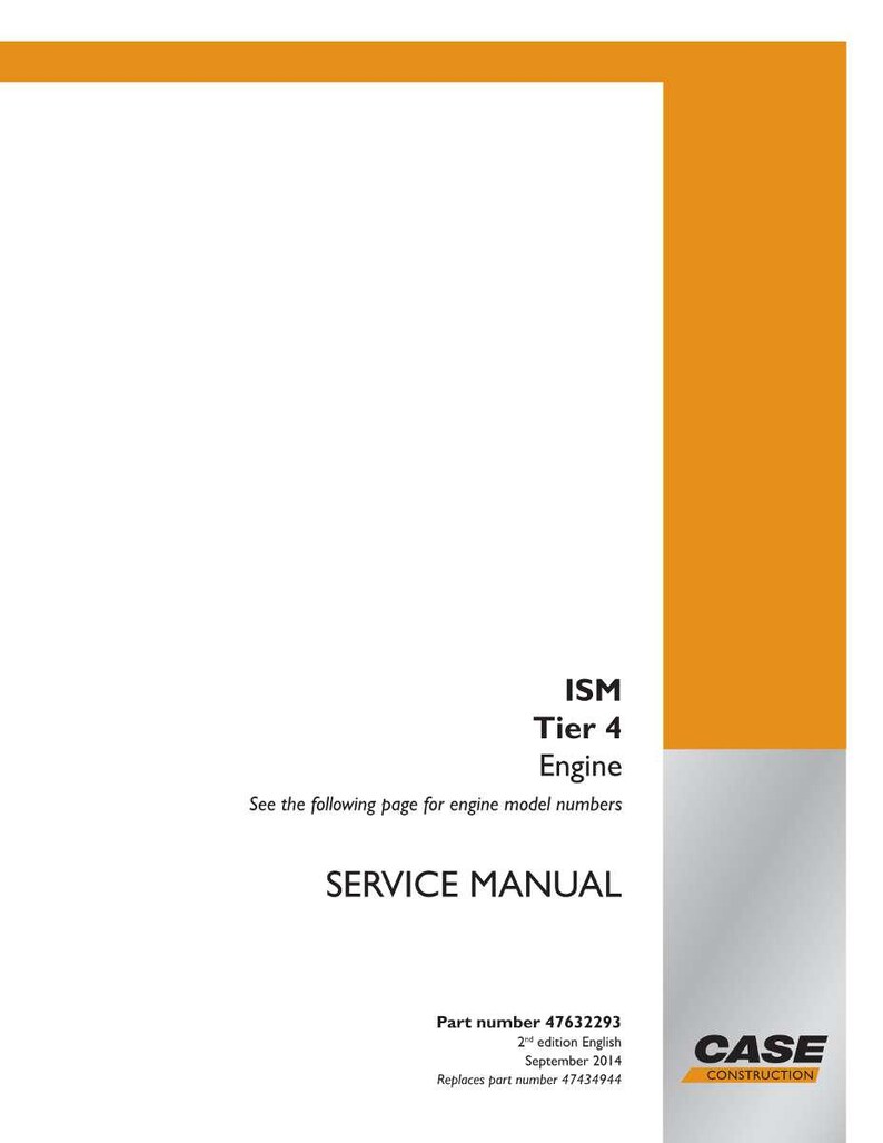 May include: A white service manual with orange accents. The cover features the text "ISM Tier 4 Engine SERVICE MANUAL." The Case Construction logo is in the lower right corner. Part number 47632293 is visible.