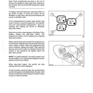 May include: A technical manual page titled SECTION 3 - FIELD OPERATIONS, detailing instructions for Playback a Programme. It includes diagrams of switches labeled 1, 2, 3, and 4, with text explaining the AUTO and MANUAL re-play functions.