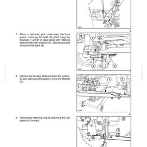 May include: A technical manual page titled SECTION 18 - CLUTCH - CHAPTER 1, featuring four black and white line drawings with numbered steps. The diagrams illustrate mechanical procedures for removing a front guard, brackets, and a rear sleeve.
