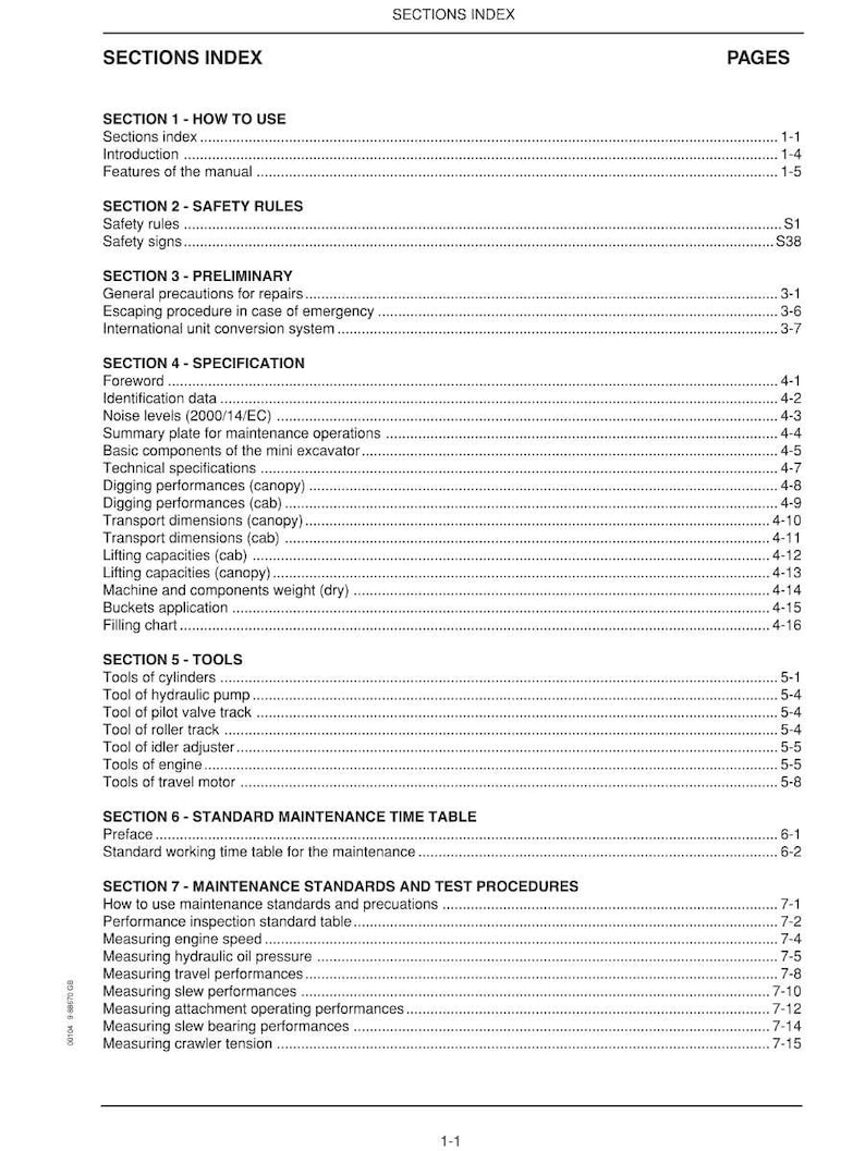 May include: A detailed index page from a manual, featuring a table of contents with various sections and page numbers. The text is black on a white background, with headings like "How to Use" and "Safety Rules."