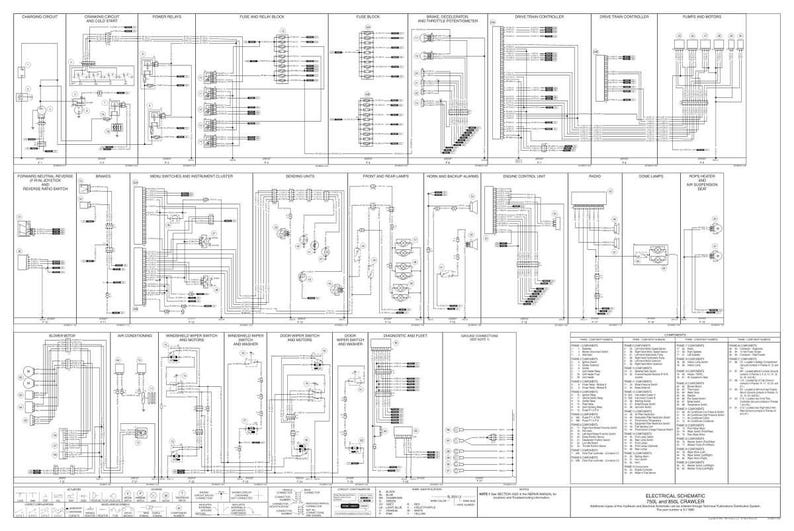 May include: Detailed electrical schematic diagram for a tow and haul crawler, featuring numerous interconnected components, wiring, and labels. The diagram is in black and white, with text and symbols.