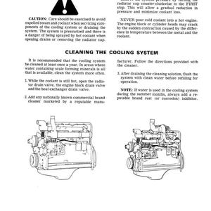 May include: A page from a manual with safety precautions and instructions for cleaning a cooling system. The text includes warnings and steps for maintenance, along with line drawings of an engine.