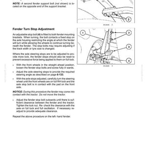 Puede incluir: Una p&aacute;gina de manual t&eacute;cnico titulada 6-WORKING OPERATIONS que detalla los ajustes de los guardabarros. Incluye dos dibujos lineales en blanco y negro con llamadas numeradas del 1 al 4, que ilustran los pernos de soporte y mecanismos.