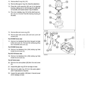 May include: Diagram of transmission components with labels and instructions. Includes exploded views of parts like screws, O-rings, and retaining rings. Text details removal and inspection steps for various parts.