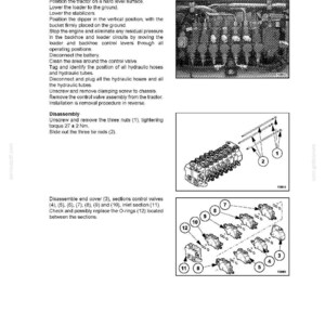 Puede incluir: P&aacute;gina de un manual que detalla el mantenimiento del sistema hidr&aacute;ulico. Incluye diagramas de componentes, numerados para su identificaci&oacute;n, e instrucciones de desmontaje. El texto incluye especificaciones de par en Nm.