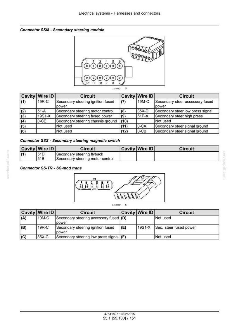 May include: Diagram of electrical connectors and circuits, including the Connector SSM - Secondary steering module, Connector SSS - Secondary steering magnetic switch, and Connector SS-TR - SS-mod trans. The diagram includes wire IDs and circuit descriptions.