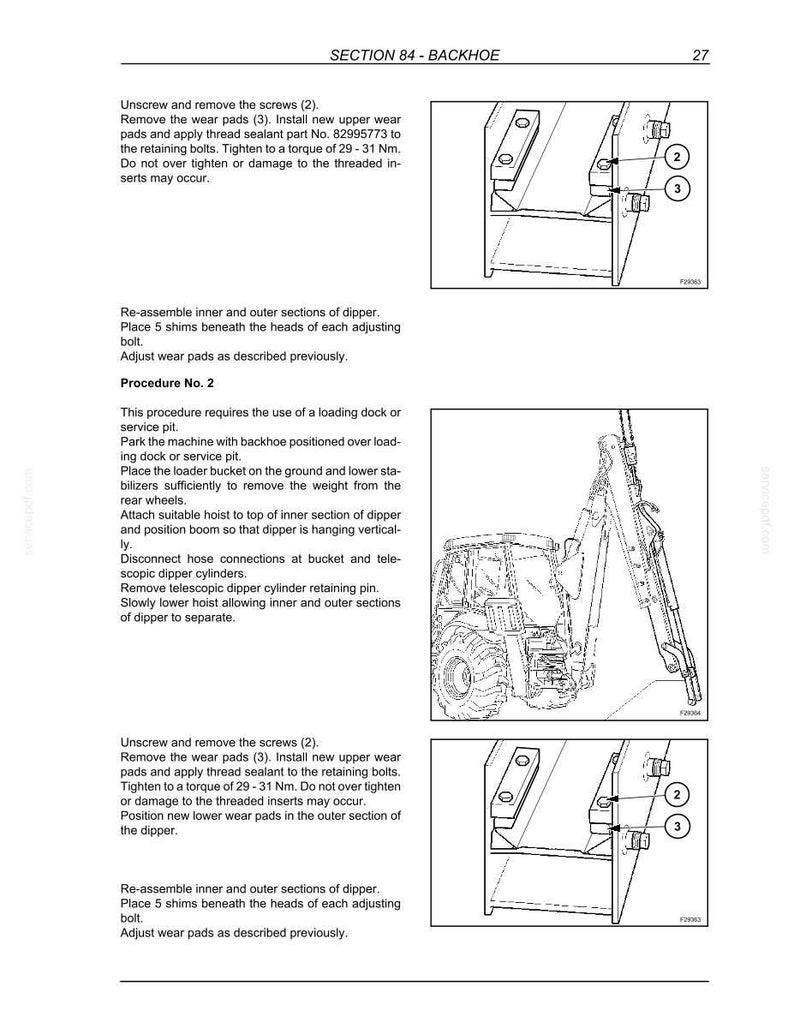 K&ouml;nnte beinhalten: Eine Seite aus einem technischen Handbuch mit Wartungsanweisungen f&uuml;r einen Bagger. Die Abbildung zeigt detaillierte Illustrationen von Komponenten und Anweisungen f&uuml;r Aufgaben wie das Entfernen von Schrauben und Verschlei&szlig;platten.
