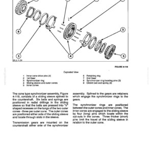 May include: An exploded view diagram of a transmission assembly, labeled with numbered components. The diagram includes gears, rings, pins, and cones, with detailed labels for each part. The image is a technical illustration.