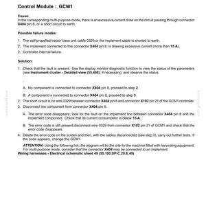 May include: A document detailing fault codes for electrical systems, specifically E0101-06, with information on short circuits and high current consumption. Includes troubleshooting steps, possible failure modes, and wiring harness details.