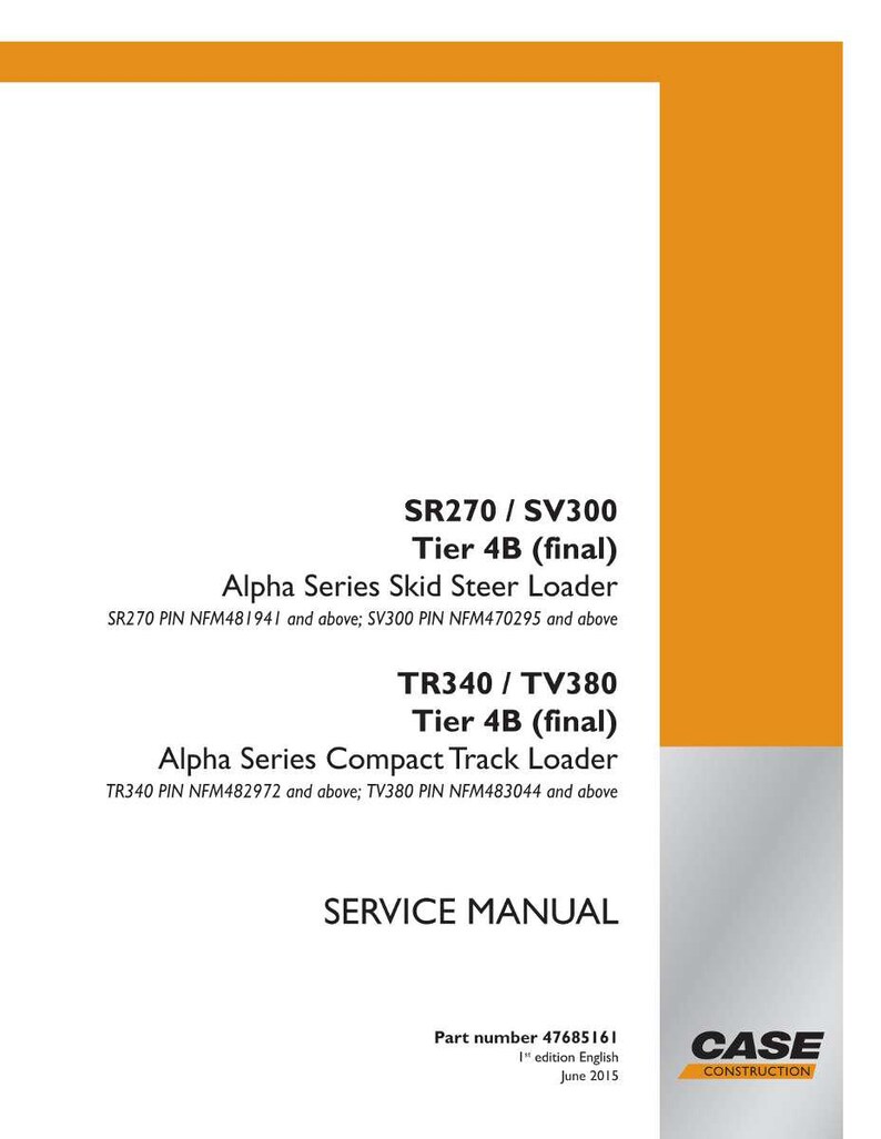 May include: A white and orange service manual for Case Construction equipment. The manual includes text for SR270/SV300 and TR340/TV380 models, with the text "Tier 4B (final)". The Case Construction logo is in the bottom right corner.