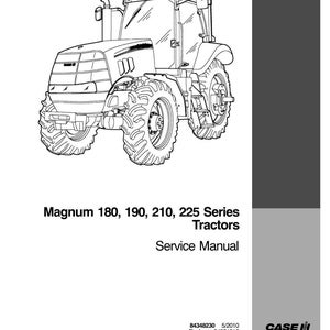 May include: Line drawing of a tractor from the Magnum 180, 190, 210, and 225 series. The image is from a service manual. The Case IH Agriculture logo is in the lower right corner.