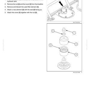 May include: Diagram of a hydraulic tank breather with exploded view of components. Includes a nut, cover, filter element, and seal. Text indicates replacement instructions and the text "6 - MAINTENANCE".