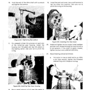 Puede incluir: Un diagrama t&eacute;cnico en blanco y negro de un manual de reparaci&oacute;n, que detalla el desmontaje y la reparaci&oacute;n de componentes mec&aacute;nicos. La imagen incluye instrucciones de texto e ilustraciones de herramientas y piezas.
