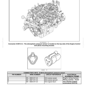 May include: Diagram of an engine control system, featuring an atmospheric pressure sensor. The image includes detailed schematics, wiring diagrams, and component illustrations. Text labels identify parts and their functions, providing technical information.