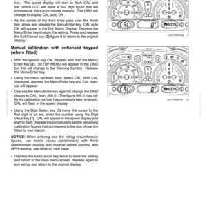 Puede incluir: Una p&aacute;gina de manual t&eacute;cnico titulada 3 - CONTROLS AND INSTRUMENTS con dos dibujos lineales en blanco y negro de la pantalla del salpicadero de un tractor. Los diagramas muestran indicadores circulares, una pantalla digital y iconos.