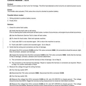 Puede incluir: Documento t&eacute;cnico con c&oacute;digos de fallo para un sistema el&eacute;ctrico, centrado en el Actuador de la V&aacute;lvula de Mariposa (TVA) 3821. Incluye procedimientos de diagn&oacute;stico, como la verificaci&oacute;n del cableado, conectores y voltaje, para solucionar cortocircuitos.