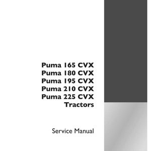 May include: A service manual for Puma CVX tractors. The cover is white with black text, including model numbers like 165, 180, 195, 210, and 225. The Case IH Agriculture logo is in the bottom right corner.