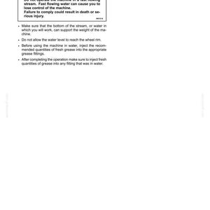 May include: A white page with the title "6 - WORKING OPERATIONS" and instructions for operating a machine in water. The text includes a warning about driving hazards and safety precautions.