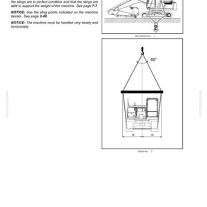 May include: Diagram of operating instructions for a machine, including a side view and a schematic of a lifting procedure. The text includes safety notices and instructions for handling the machine.
