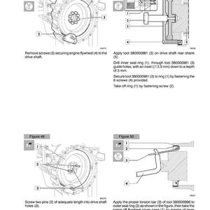May include: Diagrams and instructions for engine overhaul, including figures 47, 48, 49, and 50. The diagrams show engine components, tools, and steps for disassembly and reassembly. Text includes measurements in millimeters.