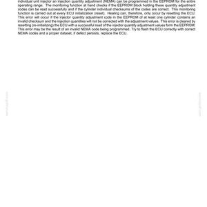 May include: A document titled "Electrical systems - FAULT CODES" with the text "3374-Unit injector NEMA codes are invalid." The document explains ECU and EEPROM functions, including error correction and NEMA codes.