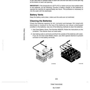 May include: Diagram from an electrical system manual showing battery maintenance instructions. Text includes "Battery Fluid Level", "Battery Vents", and "Cleaning the Batteries". Illustrations of batteries and wiring are also present.