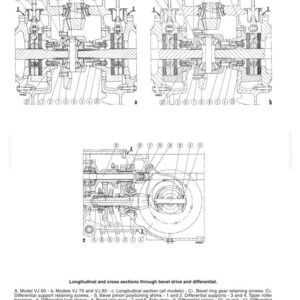 Pu&ograve; includere: Diagramma tecnico di una trasmissione, con ingranaggio conico e differenziale. L'immagine mostra sezioni trasversali e longitudinali, con etichette per componenti come ingranaggi, alberi e cuscinetti. Il testo in alto recita "POWER TRAIN: Bevel drive and differential."