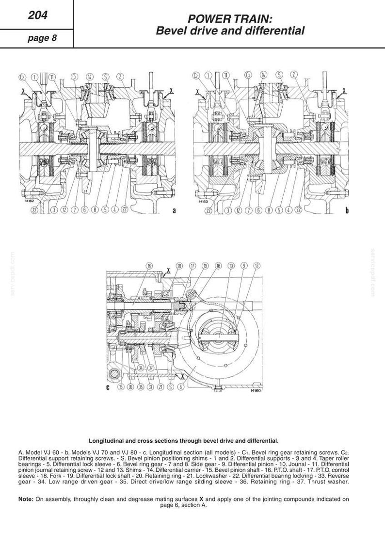 Pu&ograve; includere: Diagramma tecnico di una trasmissione, con ingranaggio conico e differenziale. L'immagine mostra sezioni trasversali e longitudinali, con etichette per componenti come ingranaggi, alberi e cuscinetti. Il testo in alto recita "POWER TRAIN: Bevel drive and differential."
