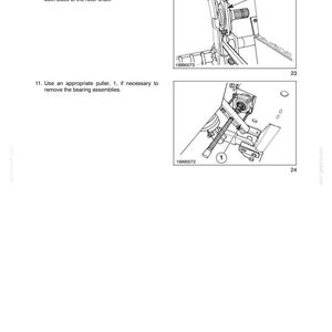 May include: A technical manual page titled SECTION 58 - ATTACHMENTS/HEADERS - CHAPTER 7. It features two black and white line drawings showing the removal of bearing housing assemblies from a rotor shaft using a puller tool, labeled 1.