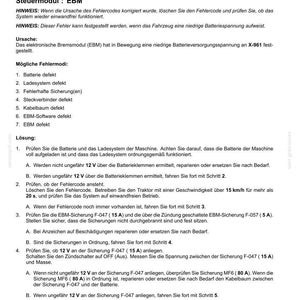 May include: A technical document titled Elektrische Anlagen - FEHLERCODES detailing error code 12678 regarding low voltage during operation. The text outlines causes, potential failure modes, and troubleshooting steps for the EBM control module.