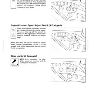 May include: A technical manual page titled 3-OPERATING CONTROLS featuring black and white diagrams of a vehicle control panel. It illustrates the Engine Constant Speed On/Off Switch, Engine Constant Speed Adjust Switch, and Cigar Lighter.