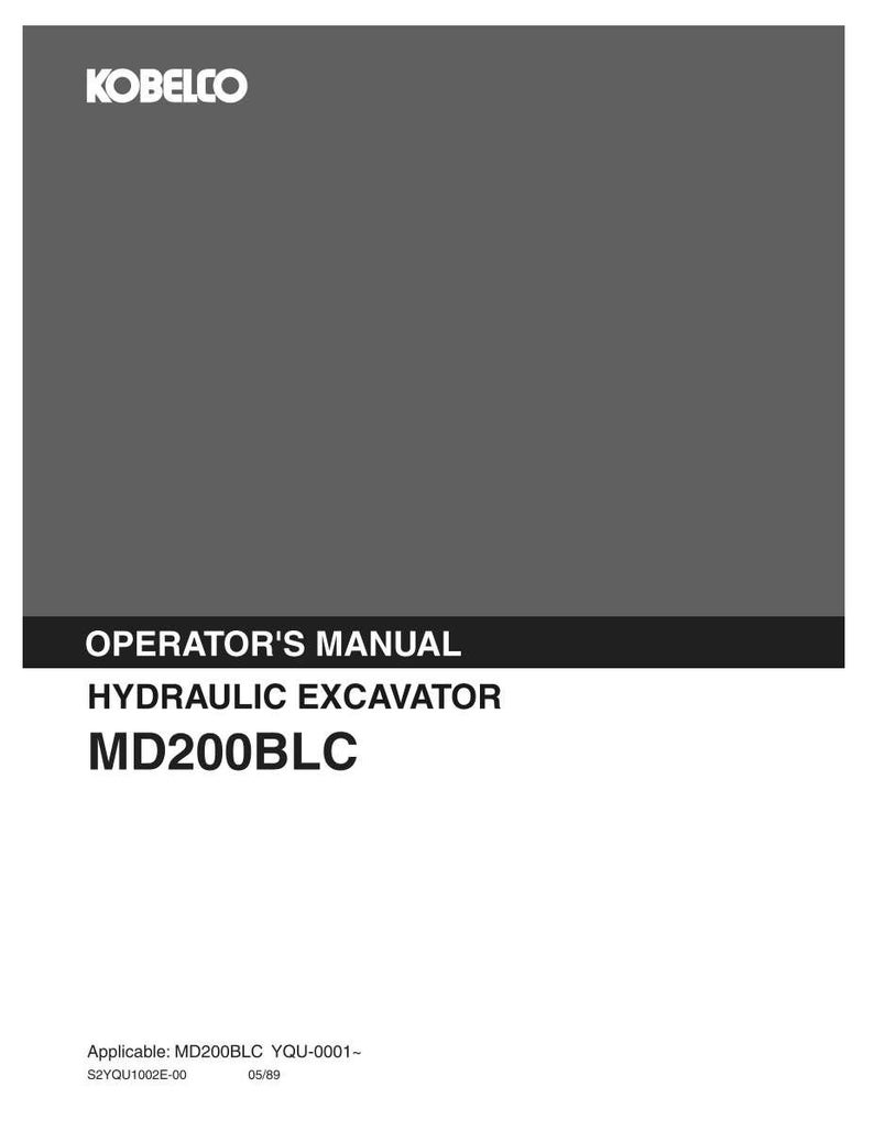 Kobelco MD200BLC Hydraulic Excavator Operator Owners Operation Manual | Instant PDF Download image 2