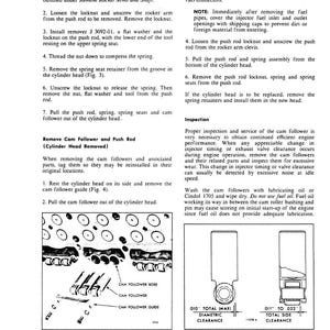 Puede incluir: Diagrama t&eacute;cnico de un veh&iacute;culo Detroit Diesel 71, que detalla los mecanismos de funcionamiento de las v&aacute;lvulas. Incluye ilustraciones de seguidores de leva, gu&iacute;as y holguras de rodillos, con instrucciones de texto para el mantenimiento y la inspecci&oacute;n.