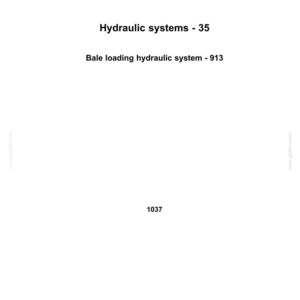 May include: A white page with the New Holland Agriculture logo at the top. Text includes "Hydraulic systems - 35", "Bale loading hydraulic system - 913", and the number "1037". Additional text at the bottom.