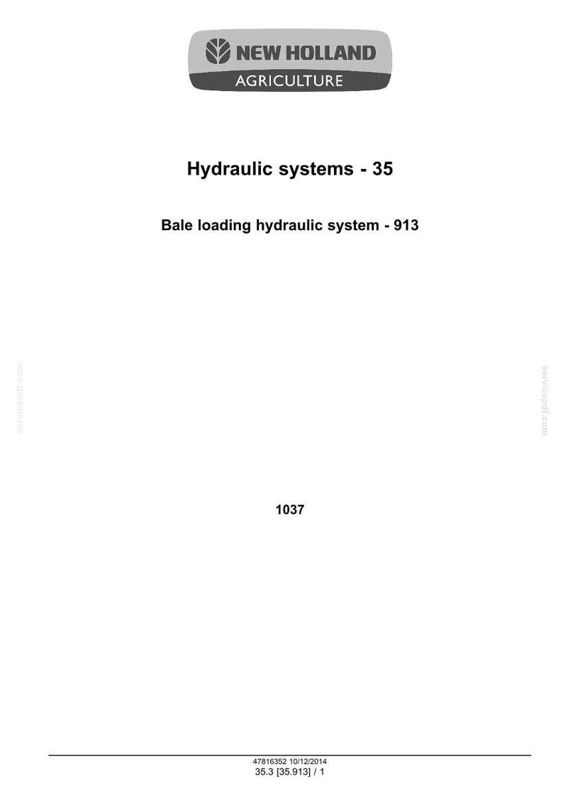 May include: A white page with the New Holland Agriculture logo at the top. Text includes "Hydraulic systems - 35", "Bale loading hydraulic system - 913", and the number "1037". Additional text at the bottom.